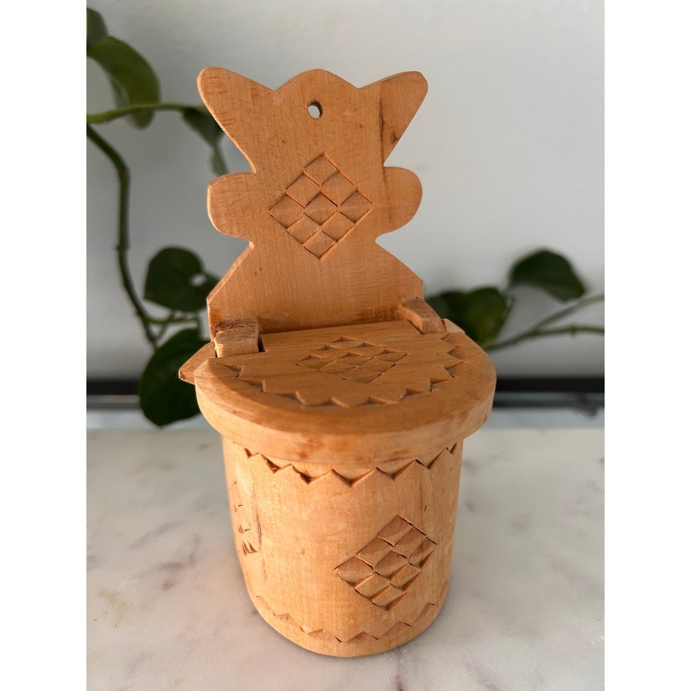 Vintage Milenium Krakow Polish Folk Art Carved Wood Salt Cellar Solniczka 1984
